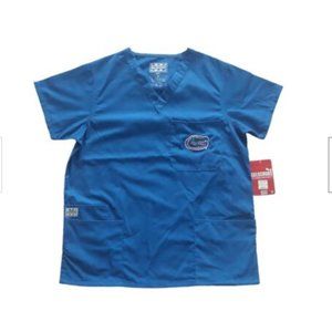 Royal Gel Scrubs Size XS 6891 Gators Embroidered Logo Blue 3 Pockets Scrub Top